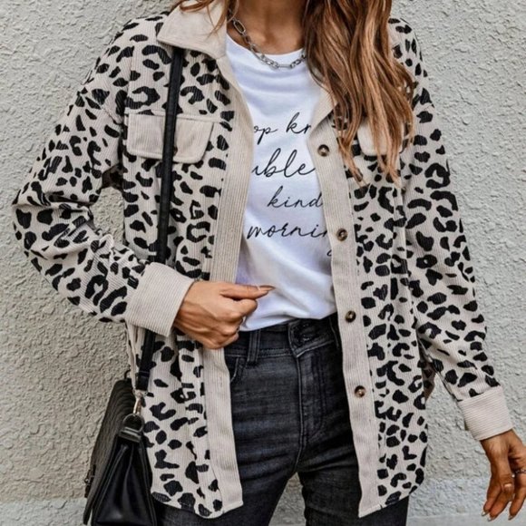 BOHO casual button down shacket top jacket Leopard Print - Picture 6 of 6